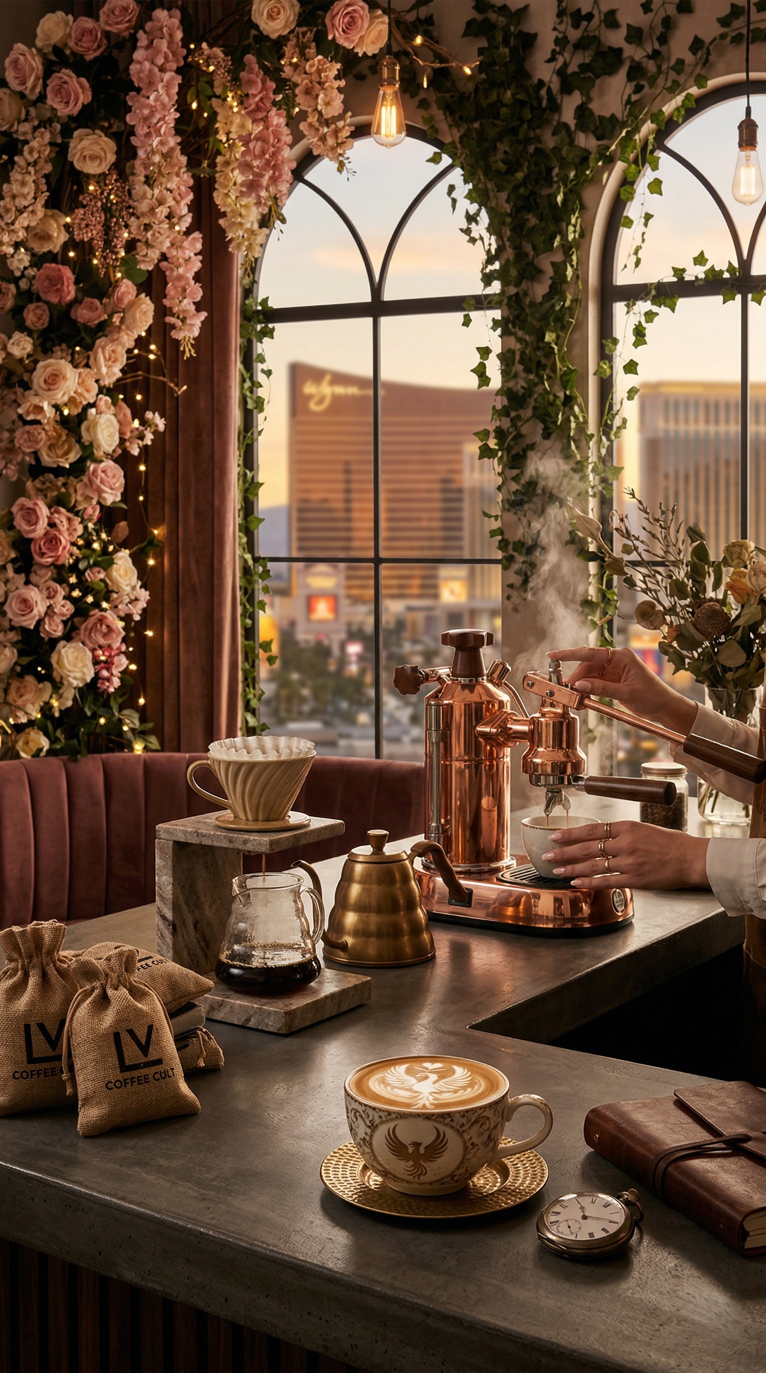 Beautiful greenhouse inspired cafe interior